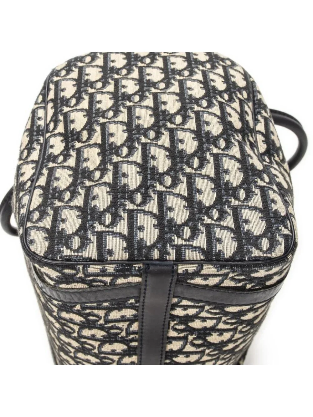 ★SOLD★ Dior Vintage Small Boston Navy Beige Trotter Pattern Canvas Shoulder Bag - Picture 7 of 10